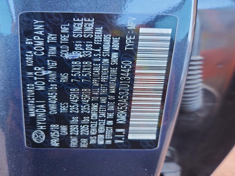 53134886 :رقم المزاد ، KM8K53A53JU134450 vin ، 2018 Hyundai Kona مزاد بيع