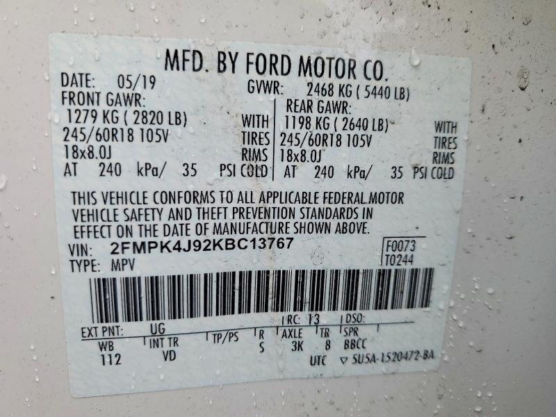 Aukcja sprzedaży 2019 Ford Edge, vin: 2FMPK4J92KBC13767, numer aukcji: 52321906