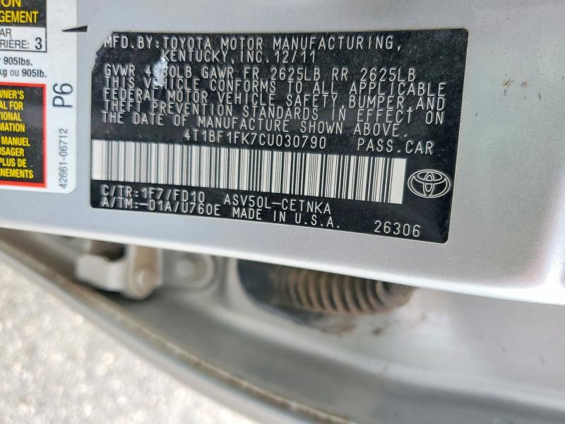 Продаж на аукціоні авто 2012 Toyota Camry, vin: 4T1BF1FK7CU030790, номер лоту: 54675126