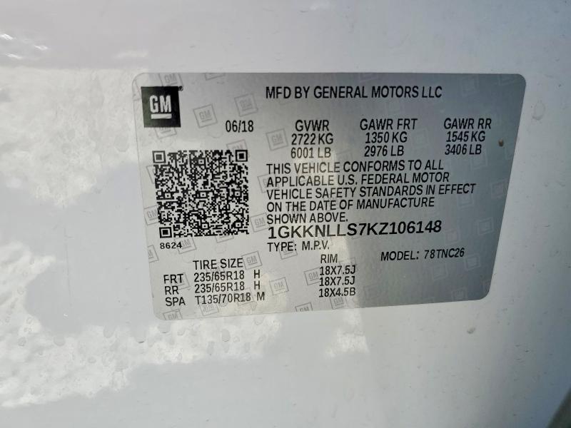 Aukcja sprzedaży 2019 Gmc Acadia, vin: 1GKKNLLS7KZ106148, numer aukcji: 54007366