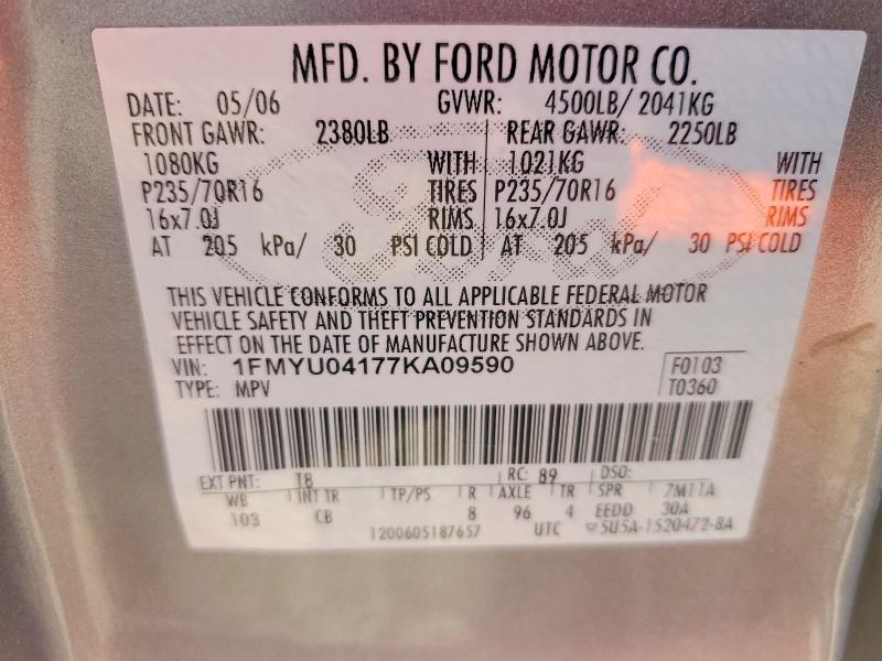Aukcja sprzedaży 2007 Ford Escape, vin: 1FMYU04177KA09590, numer aukcji: 54837546