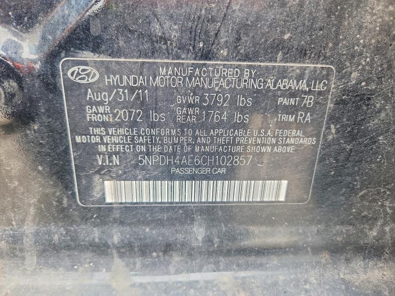 Продаж на аукціоні авто 2012 Hyundai Elantra, vin: 5NPDH4AE6CH102857, номер лоту: 54265136