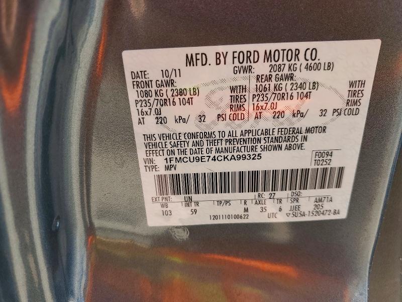 2012 Ford Escape მანქანა იყიდება აუქციონზე, vin: 1FMCU9E74CKA99325, აუქციონის ნომერი: 51923306