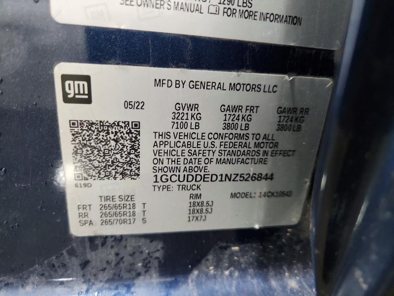 Aukcja sprzedaży 2022 Chevrolet Silverado, vin: 1GCUDDED1NZ526844, numer aukcji: 52069936