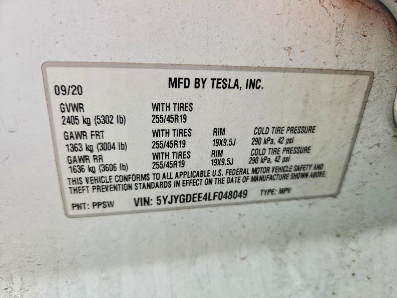 Продажа на аукционе авто 2020 Tesla Model Y, vin: 5YJYGDEE4LF048049, номер лота: 54404516