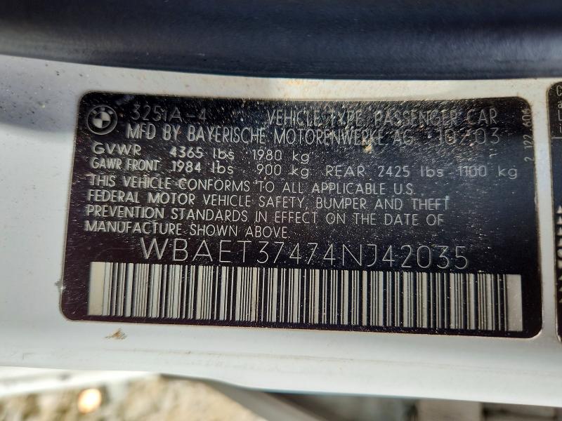 Aukcja sprzedaży 2004 Bmw 325, vin: WBAET37474NJ42035, numer aukcji: 52041626