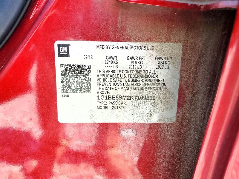53961146 :رقم المزاد ، 1G1BE5SM2K7109800 vin ، 2019 Chevrolet Cruze مزاد بيع