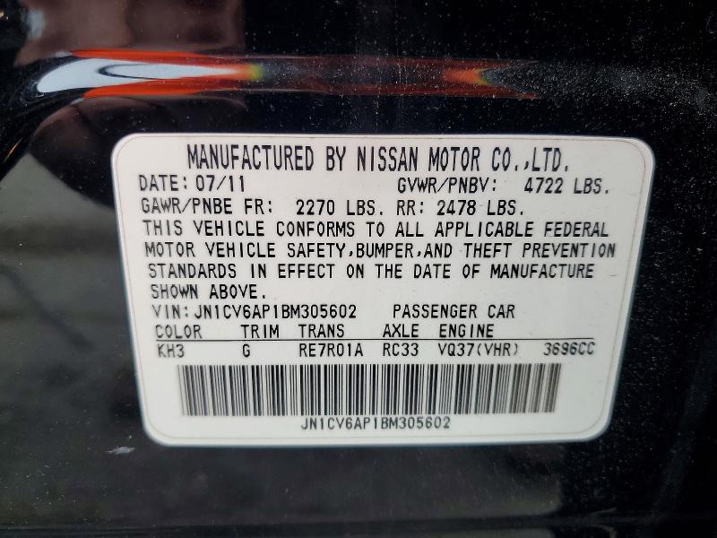 52869546 :رقم المزاد ، JN1CV6AP1BM305602 vin ، 2011 Infiniti G37 Sedan مزاد بيع