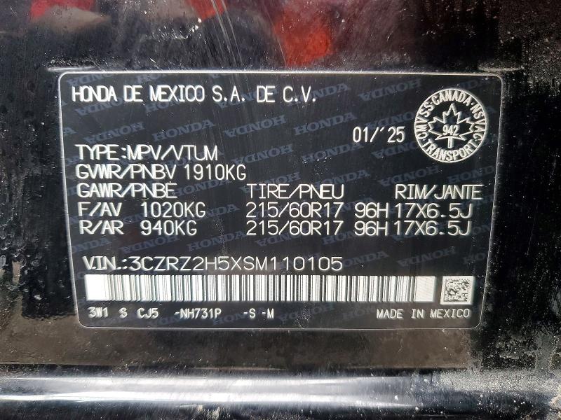 52643076 :رقم المزاد ، 3CZRZ2H5XSM110105 vin ، 2025 Honda Hr-v مزاد بيع