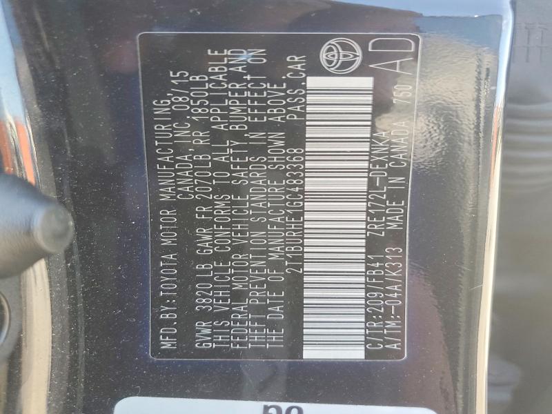 Продажа на аукционе авто 2016 Toyota Corolla, vin: 2T1BURHE1GC483368, номер лота: 52038606