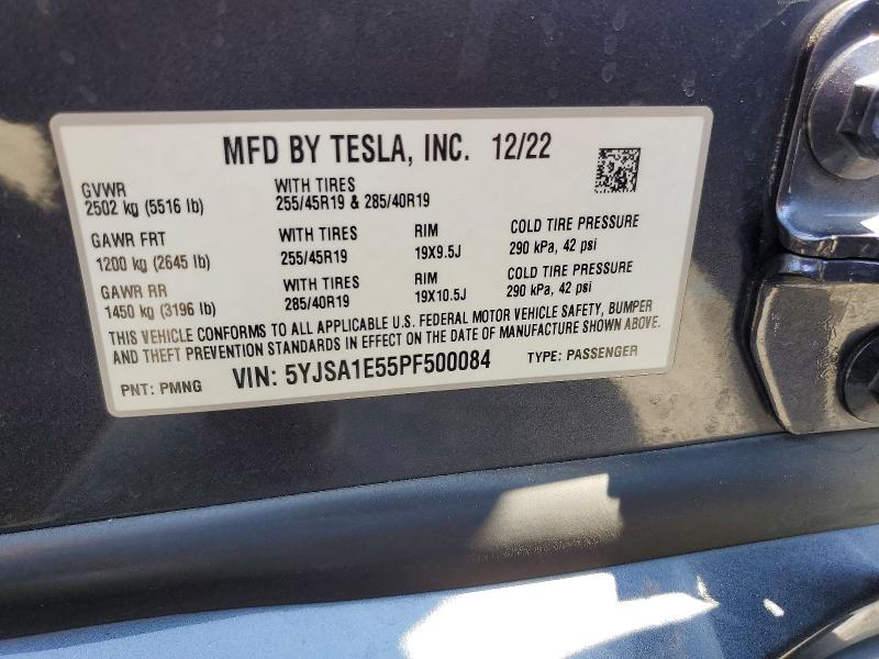 Продаж на аукціоні авто 2023 Tesla Model S, vin: 5YJSA1E55PF500084, номер лоту: 53071586