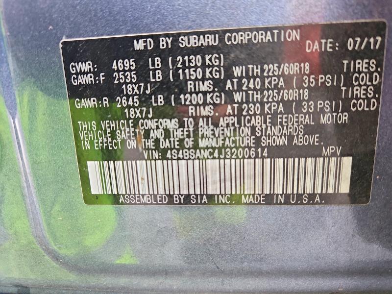 Aukcja sprzedaży 2018 Subaru Outback, vin: 4S4BSANC4J3200614, numer aukcji: 55341776