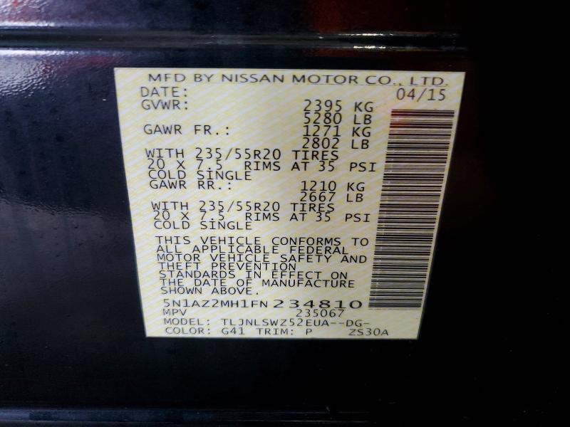 Aukcja sprzedaży 2015 Nissan Murano, vin: 5N1AZ2MH1FN234810, numer aukcji: 54198446