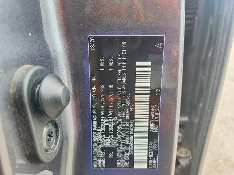 Aukcja sprzedaży 2020 Toyota Highlander, vin: 5TDGARAH6LS502842, numer aukcji: 54537556