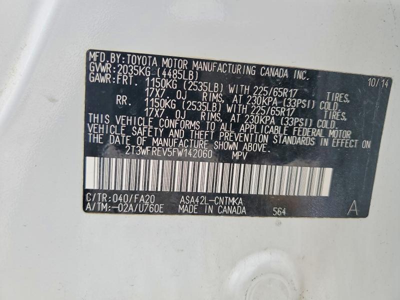 54979206 :رقم المزاد ، 2T3WFREV5FW142060 vin ، 2015 Toyota Rav4 مزاد بيع