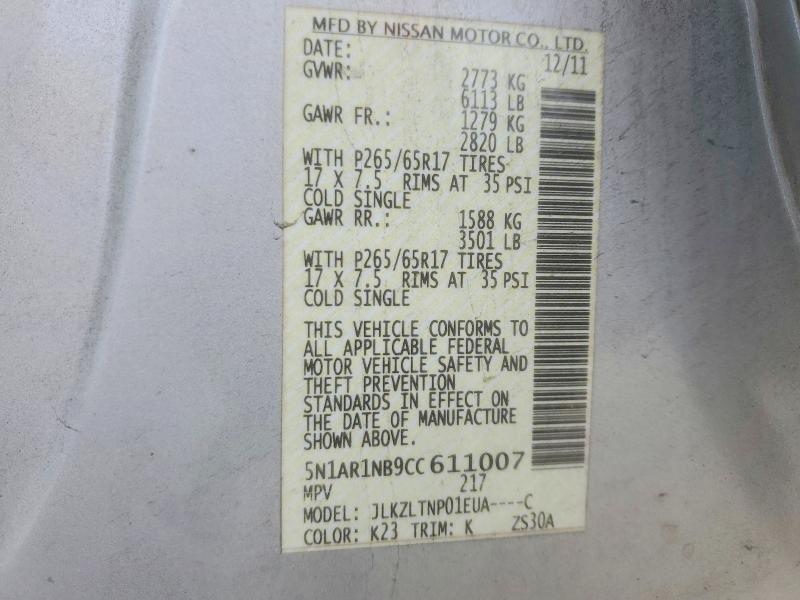 Продаж на аукціоні авто 2012 Nissan Pathfinder, vin: 5N1AR1NB9CC611007, номер лоту: 52810076
