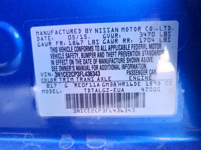 Продаж на аукціоні авто 2015 Nissan Versa Note, vin: 3N1CE2CP3FL436343, номер лоту: 55148726
