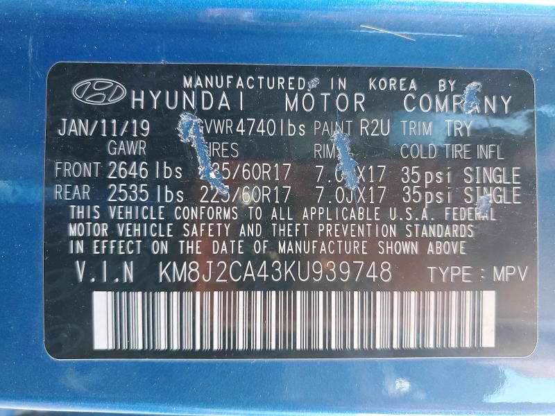 Продаж на аукціоні авто 2019 Hyundai Tucson, vin: KM8J2CA43KU939748, номер лоту: 52360686