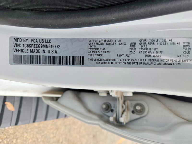 2021 Ram 1500 მანქანა იყიდება აუქციონზე, vin: 1C6SRECG9MN819772, აუქციონის ნომერი: 52685676