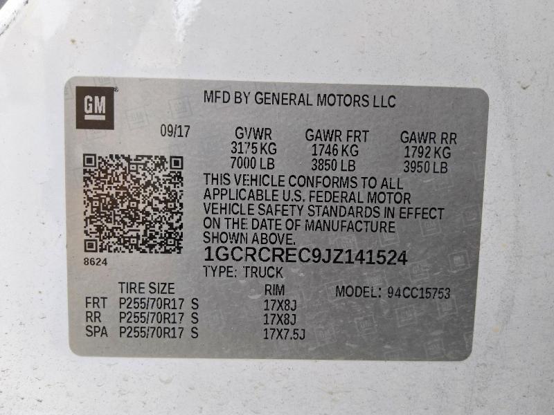 Aukcja sprzedaży 2018 Chevrolet Silverado, vin: 1GCRCREC9JZ141524, numer aukcji: 53619966