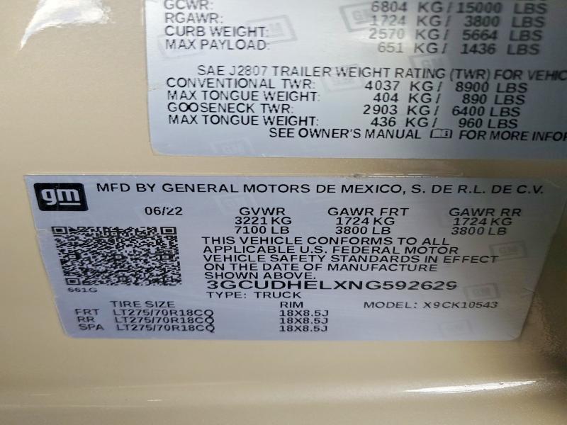 Aukcja sprzedaży 2022 Chevrolet Silverado, vin: 3GCUDHELXNG592629, numer aukcji: 52767636