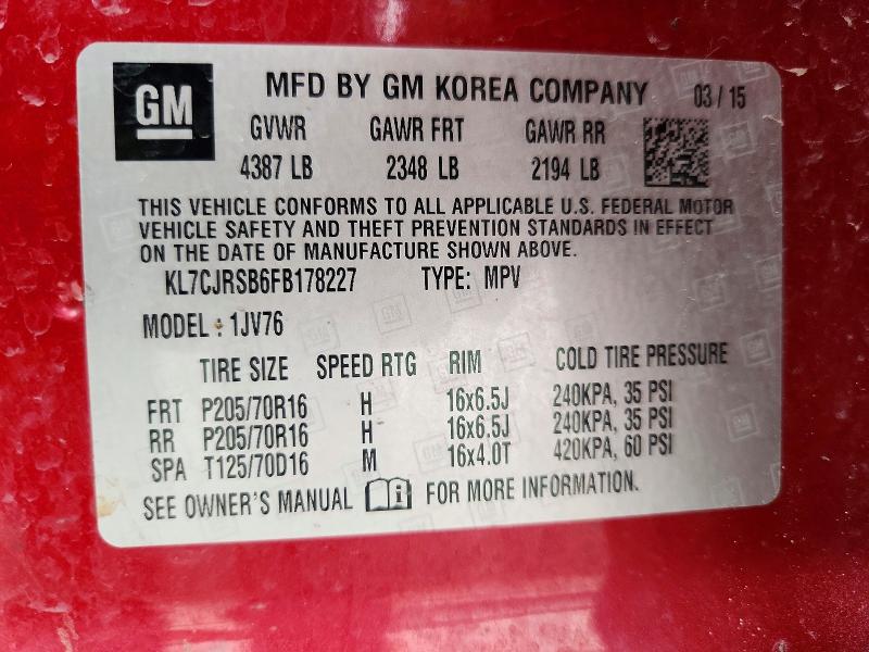 52512966 :رقم المزاد ، KL7CJRSB6FB178227 vin ، 2015 Chevrolet Trax مزاد بيع