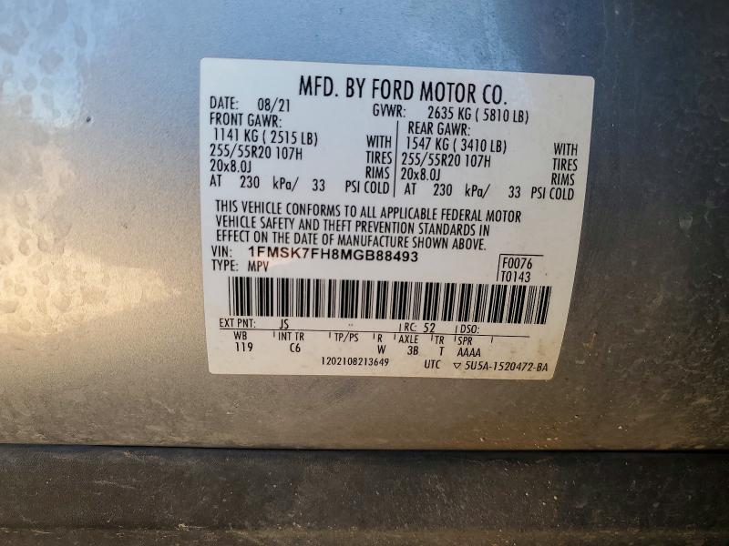 2021 Ford Explorer მანქანა იყიდება აუქციონზე, vin: 1FMSK7FH8MGB88493, აუქციონის ნომერი: 53187166