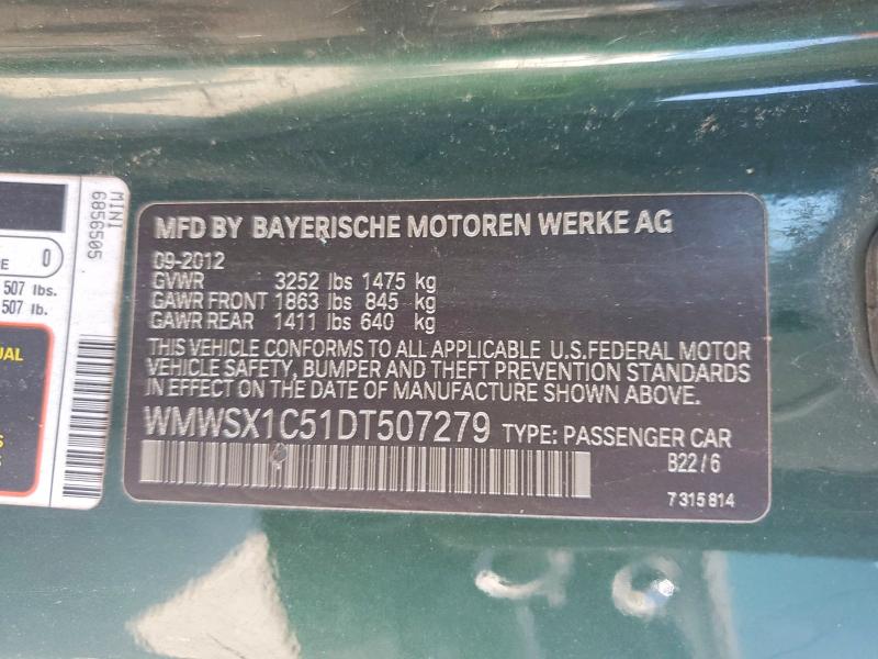52758836 :رقم المزاد ، WMWSX1C51DT507279 vin ، 2013 Mini Cooper Coupe مزاد بيع