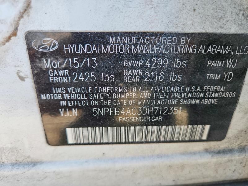 Aukcja sprzedaży 2013 Hyundai Sonata, vin: 5NPEB4AC3DH712351, numer aukcji: 53907626