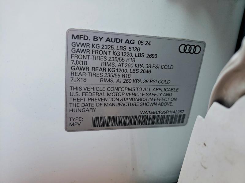 Aukcja sprzedaży 2024 Audi Q3, vin: WA1EECF35R1142257, numer aukcji: 52038986