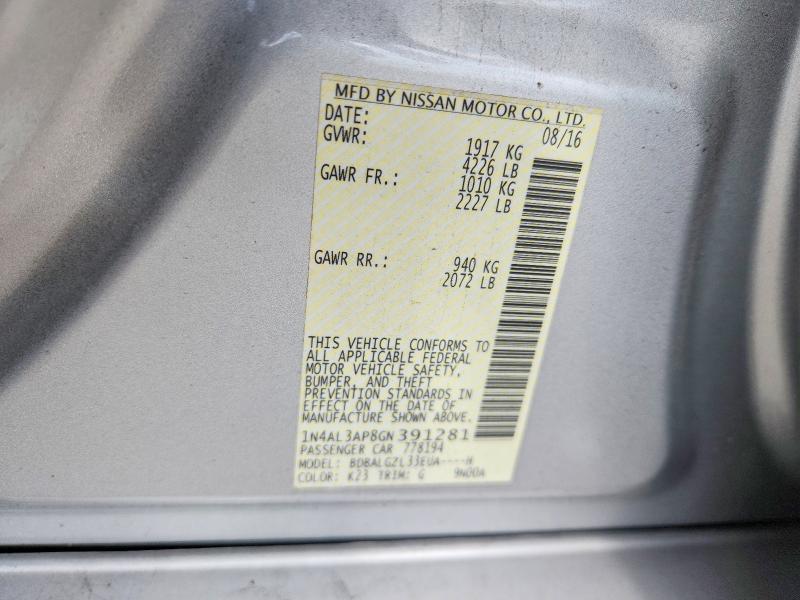 2016 Nissan Altima მანქანა იყიდება აუქციონზე, vin: 1N4AL3AP8GN391281, აუქციონის ნომერი: 54696506
