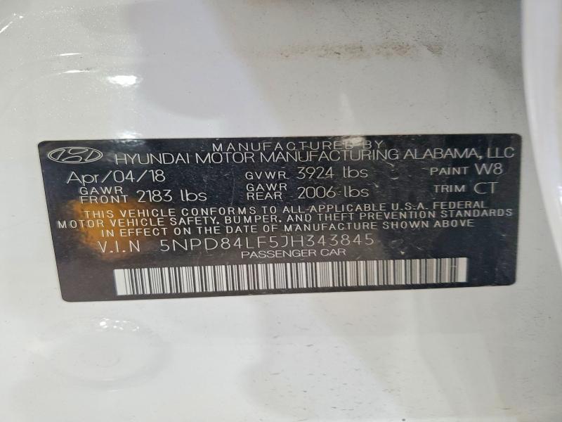 2018 Hyundai Elantra მანქანა იყიდება აუქციონზე, vin: 5NPD84LF5JH343845, აუქციონის ნომერი: 51839266