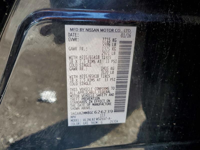 Aukcja sprzedaży 2016 Nissan Pathfinder, vin: 5N1AR2MM8GC626239, numer aukcji: 54838486