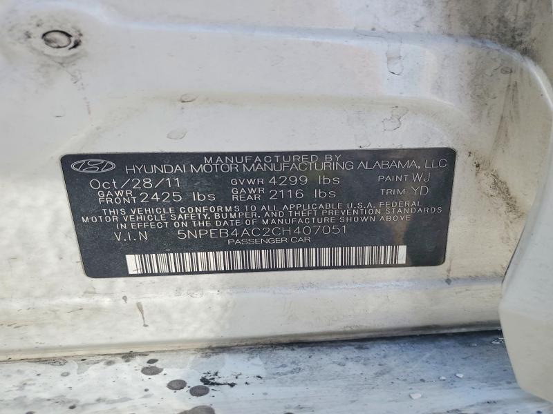 Продажа на аукционе авто 2012 Hyundai Sonata, vin: 5NPEB4AC2CH407051, номер лота: 54623866