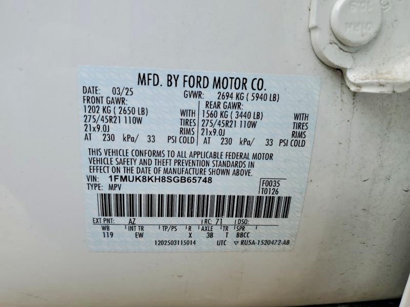 49624346 :رقم المزاد ، 1FMUK8KH8SGB65748 vin ، 2025 Ford Explorer مزاد بيع