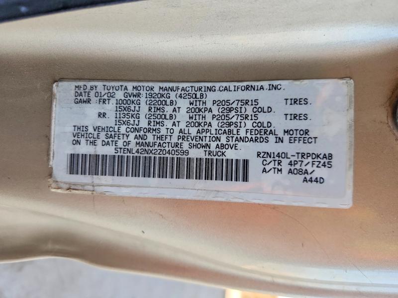 Auction sale of the 2002 Toyota Tacoma, vin: 5TENL42NX2Z040599, lot number: 50157846