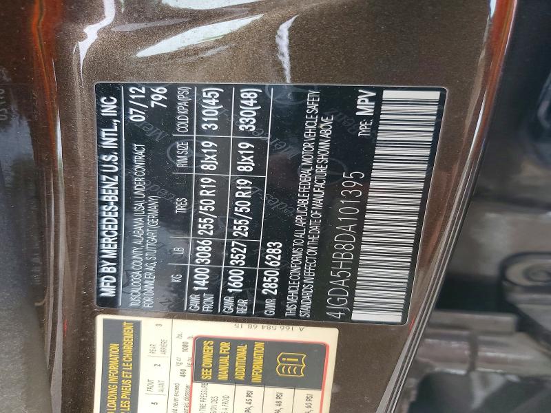 Aukcja sprzedaży 2013 Mercedes-benz Ml, vin: 4JGDA5HB8DA101395, numer aukcji: 54590546