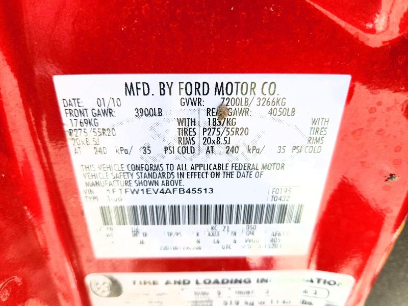 54971046 :رقم المزاد ، 1FTFW1EV4AFB45513 vin ، 2010 Ford F150 مزاد بيع