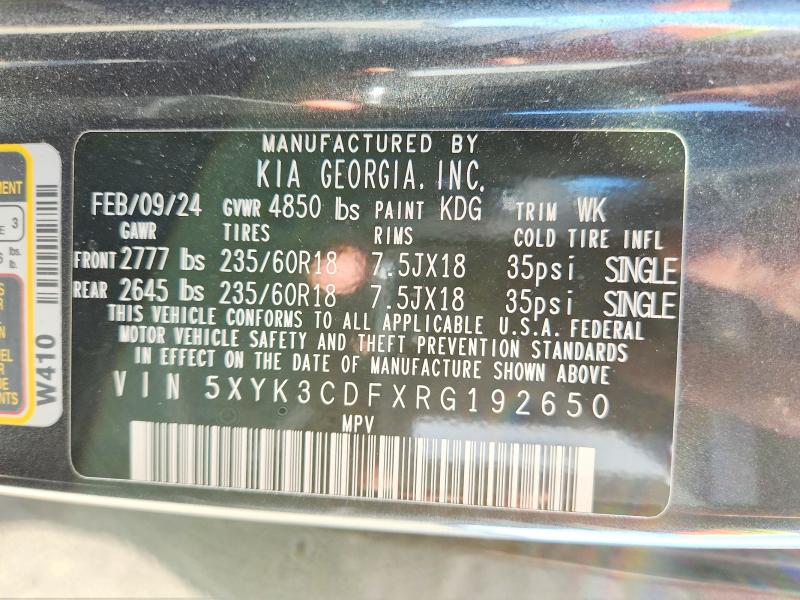 52078696 :رقم المزاد ، 5XYK3CDFXRG192650 vin ، 2024 Kia Sportage مزاد بيع
