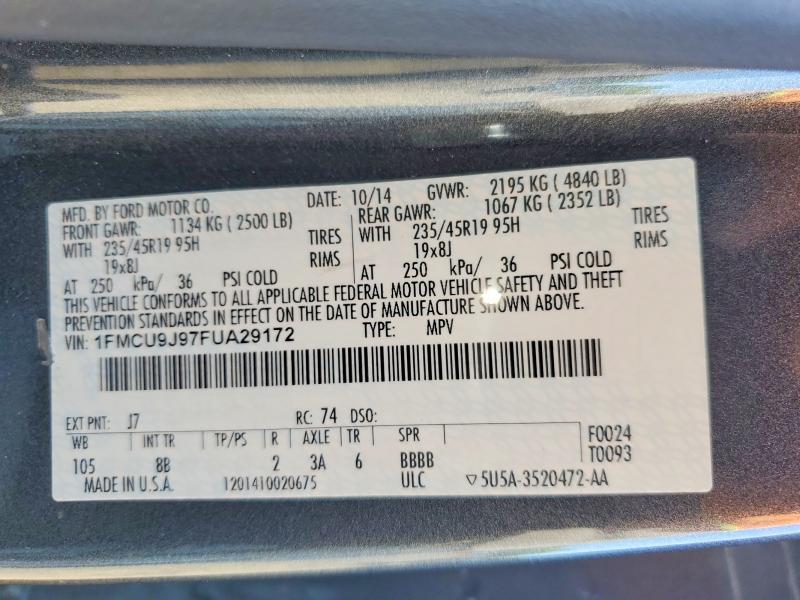 Продаж на аукціоні авто 2015 Ford Escape, vin: 1FMCU9J97FUA29172, номер лоту: 52849496