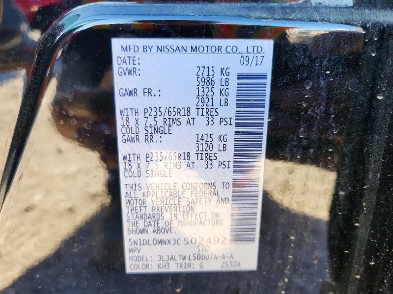 53599436 :رقم المزاد ، 5N1DL0MNXJC502492 vin ، 2018 Infiniti Qx60 مزاد بيع