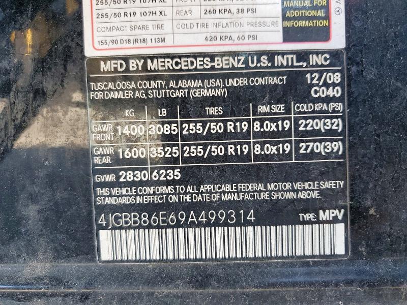 Продаж на аукціоні авто 2009 Mercedes-benz Ml, vin: 4JGBB86E69A499314, номер лоту: 48987176