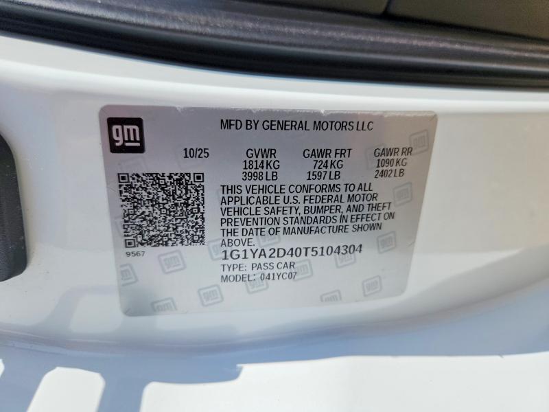 52963136 :رقم المزاد ، 1G1YA2D40T5104304 vin ، 2026 Chevrolet Corvette مزاد بيع