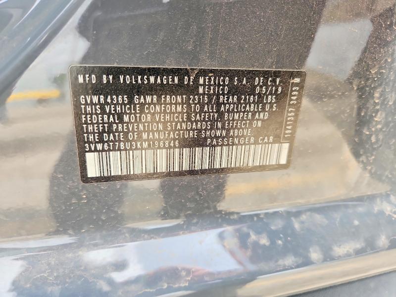 2019 Volkswagen Jetta მანქანა იყიდება აუქციონზე, vin: 3VW6T7BU3KM196846, აუქციონის ნომერი: 54267036