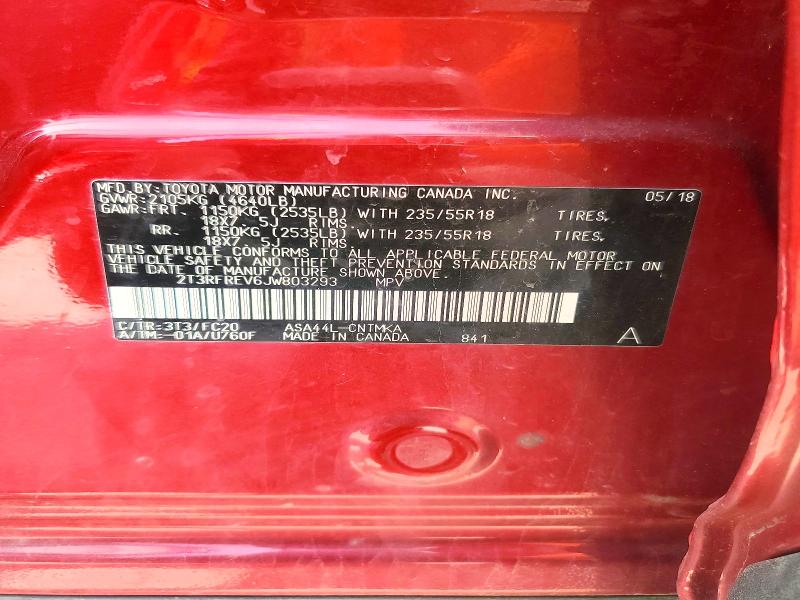 Aukcja sprzedaży 2018 Toyota Rav4, vin: 2T3RFREV6JW803293, numer aukcji: 53745776