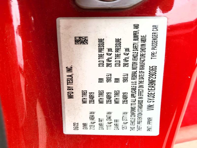 Aukcja sprzedaży 2022 Tesla Model 3, vin: 5YJ3E1EA9NF290365, numer aukcji: 52425816