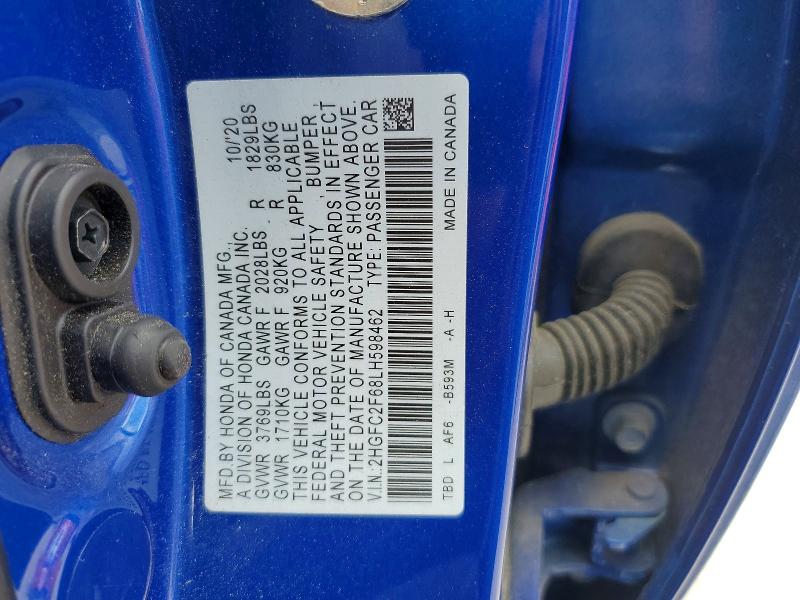 Aukcja sprzedaży 2020 Honda Civic, vin: 2HGFC2F68LH598462, numer aukcji: 53279836