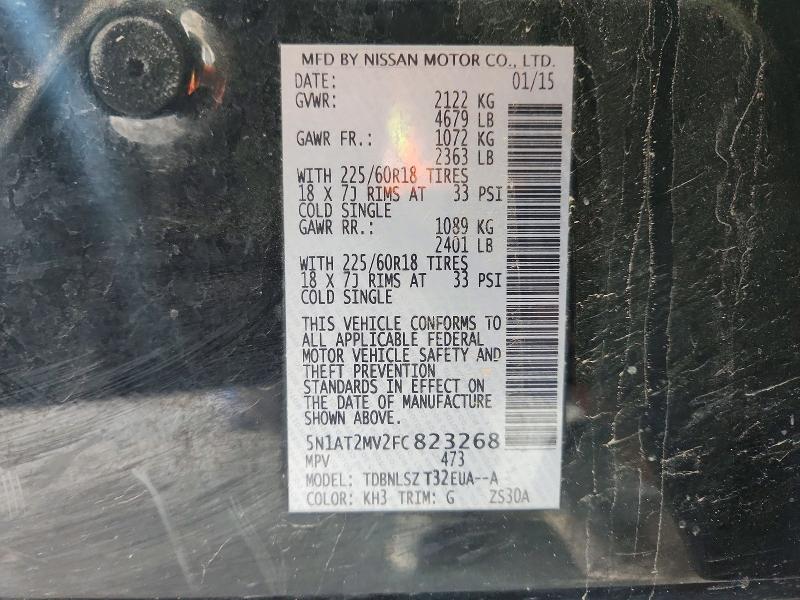 2015 Nissan Rogue მანქანა იყიდება აუქციონზე, vin: 5N1AT2MV2FC823268, აუქციონის ნომერი: 52333816