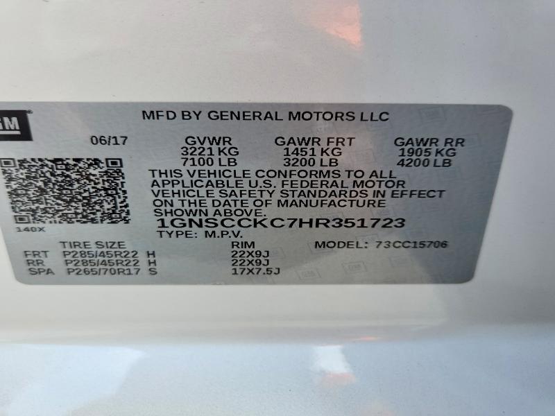 53806446 :رقم المزاد ، 1GNSCCKC7HR351723 vin ، 2017 Chevrolet Tahoe مزاد بيع
