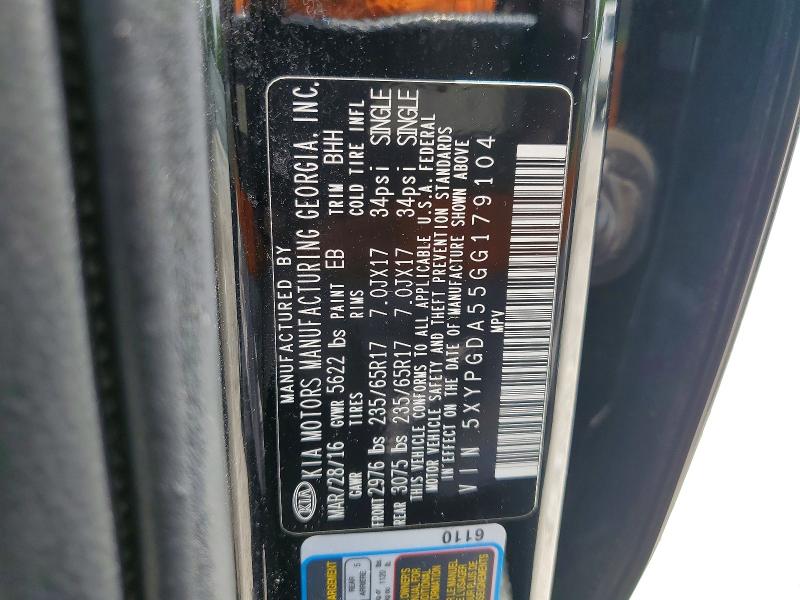 Продаж на аукціоні авто 2016 Kia Sorento, vin: 5XYPGDA55GG179104, номер лоту: 54944146